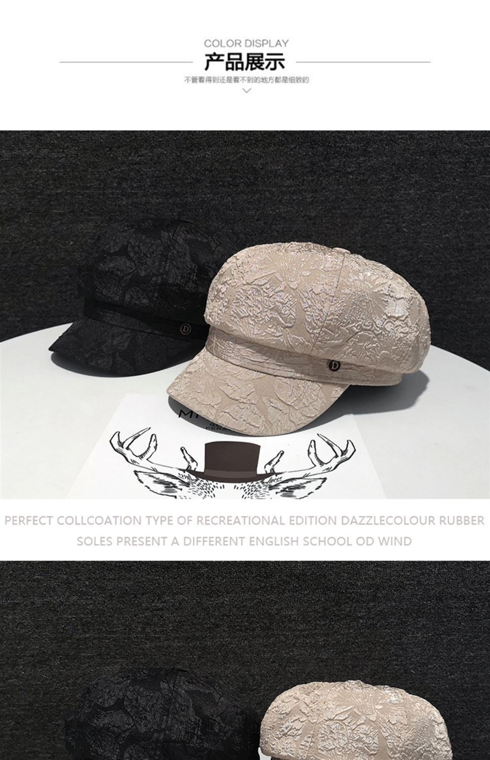 夏季薄款泡泡纱时尚褶皱八角帽子网红洋气复古蓓蕾画家帽卡其色可调节