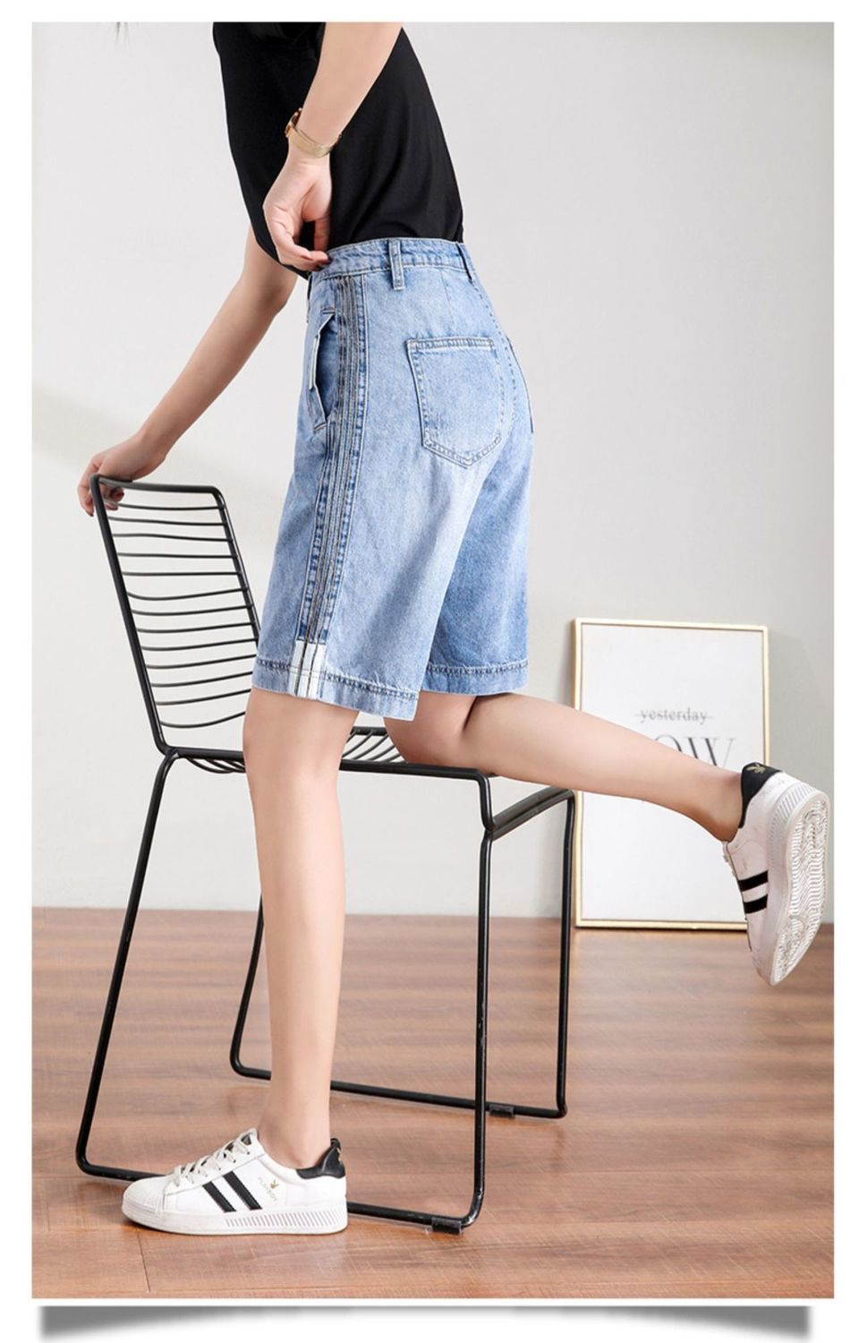 女生松紧腰牛仔短裤薄款外穿六分裤半截裤女学生女士夏季半裤初中高中