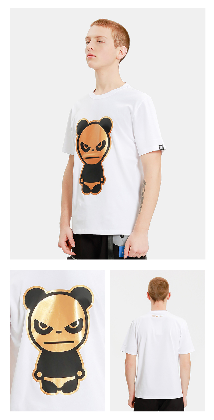 hipanda你好熊猫 t恤男式宽松经典熊猫烫金短袖t恤设计潮牌国潮男装