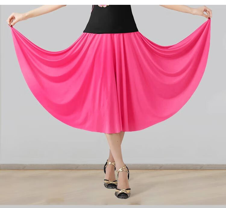 新款广场舞裙舞蹈裙半身裙女广场舞中裙大摆裙裙子交谊舞裙女黑色中裙