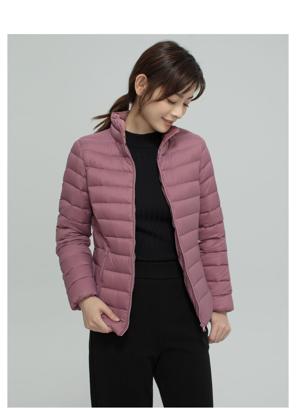 雅鹿羽绒服女轻薄立领女短款中老年妈妈加厚反季冬as浅粉l165