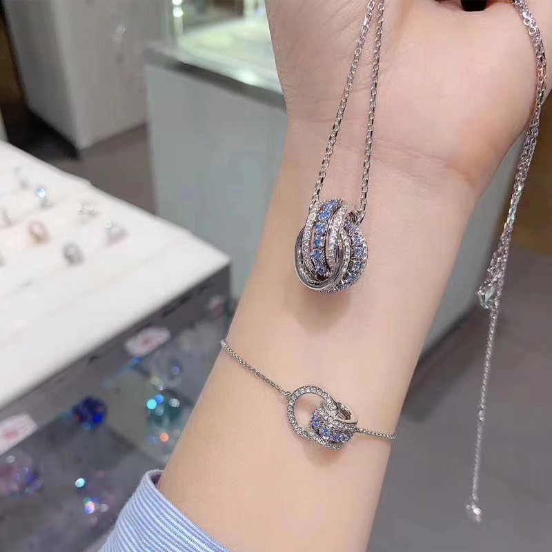 swarovski 施华洛世奇蓝色镶钻双环转运珠手链手镯 可调节 送女友老婆