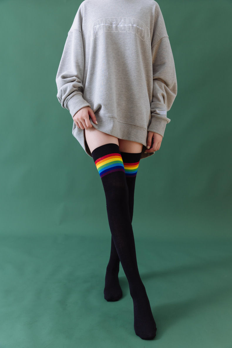 加长筒学院风大腿袜虹过膝袜半截袜学院风高筒袜棉质春秋条纹潮长筒袜