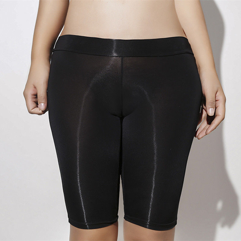 约会】健美裤打底衣光泽丝滑鲍女士勾高亮褶皱低腰冰丝显弹力 黑色