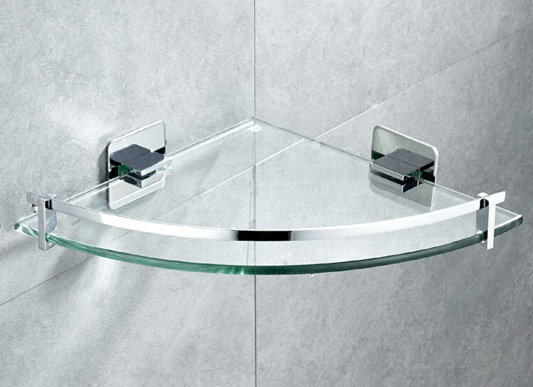 卫生间置物架三角玻璃 淋浴房卫生间转角浴室置物架铜三角扇形钢化