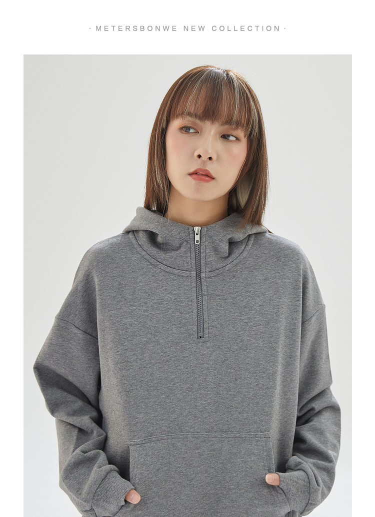 美特斯邦威卫衣女连帽拉链有兜基础百搭运动休闲舒适日常女士套头衫