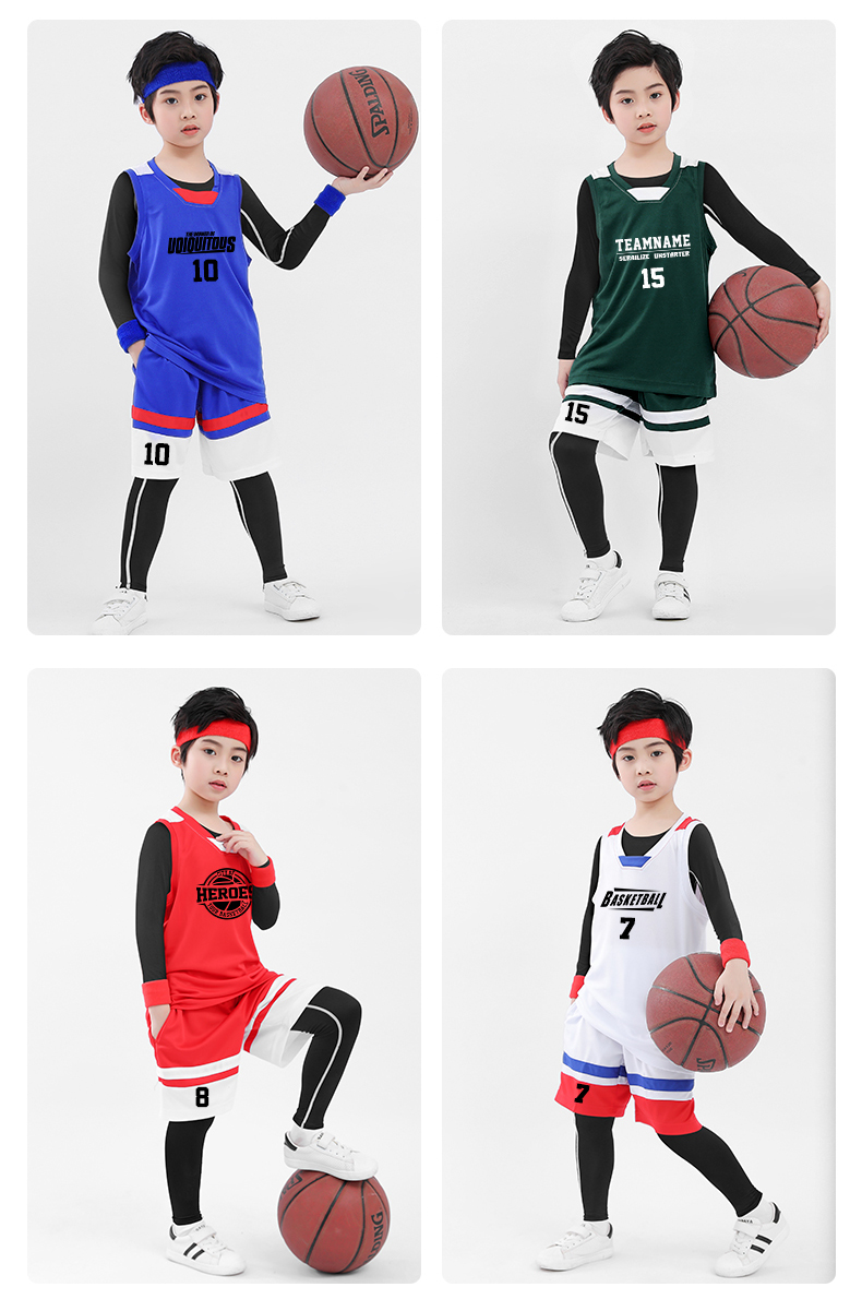 儿童篮球服套装男童秋冬季长袖四件套紧身运动训练服装女生篮球衣四