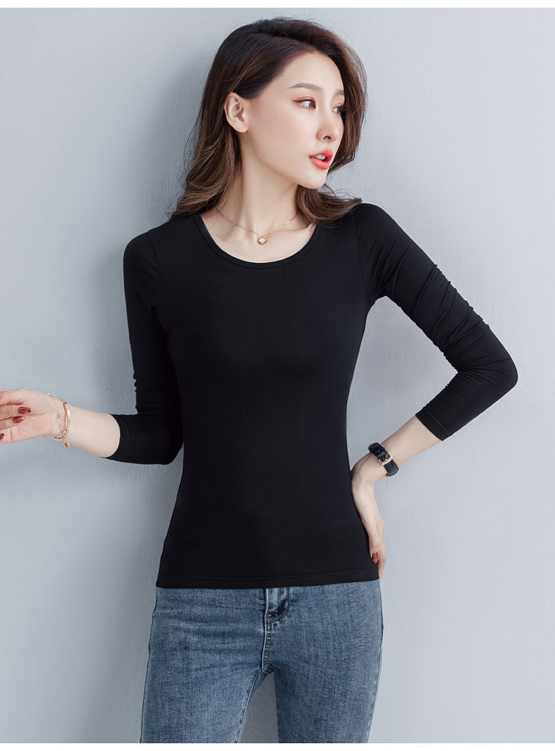 莫代尔打底衫女薄款修身圆领长袖t恤黑色百搭外穿贴身ins上衣秋衣sn