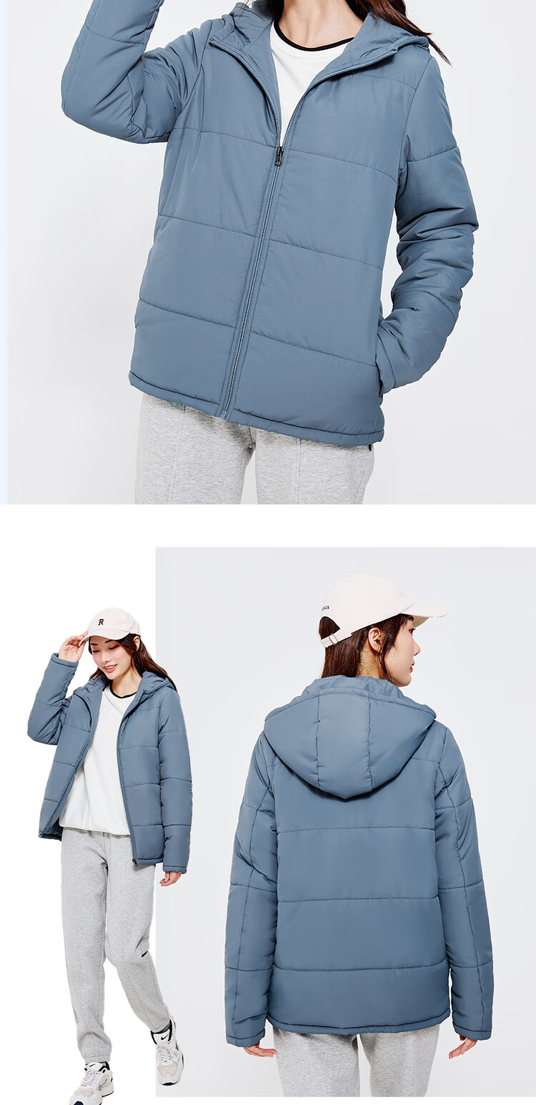 Giordano Women's Casual Jacket, Solid Color Simple Style Cotton Coat, Zipper Hooded Cotton Outerwear for Women, 05372731 17