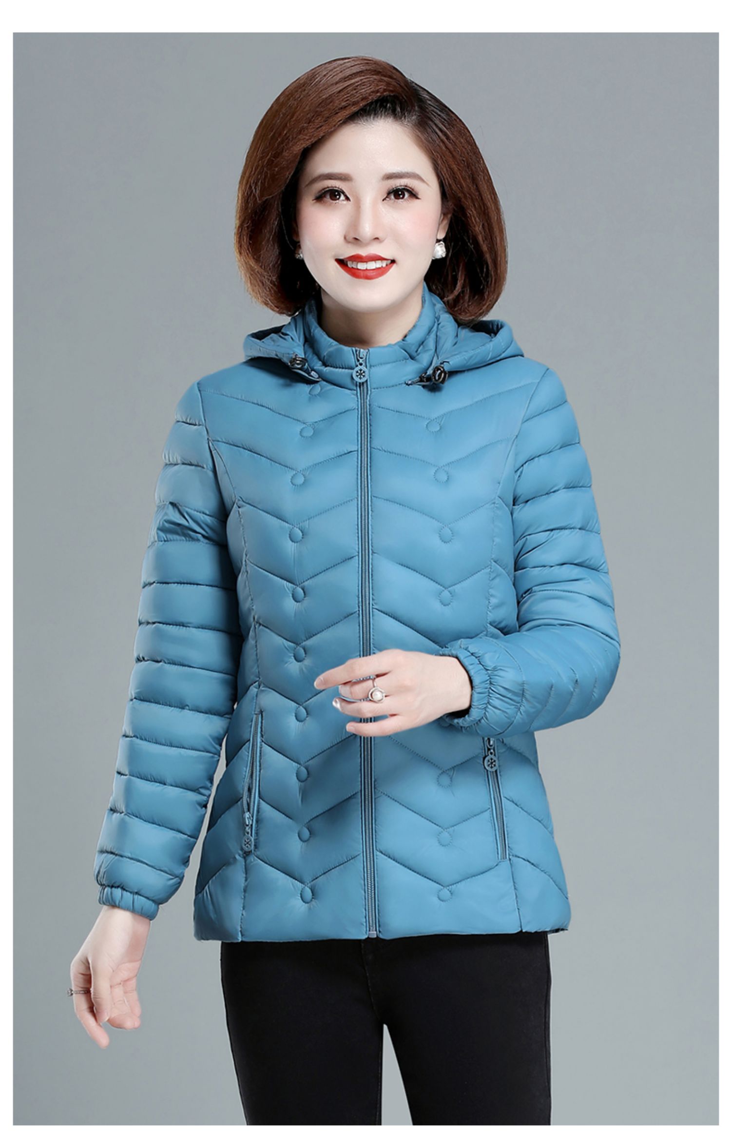 平湖羽绒服女2021新款中老年妈妈洋气婆婆冬装短款冬季外套时尚舒适