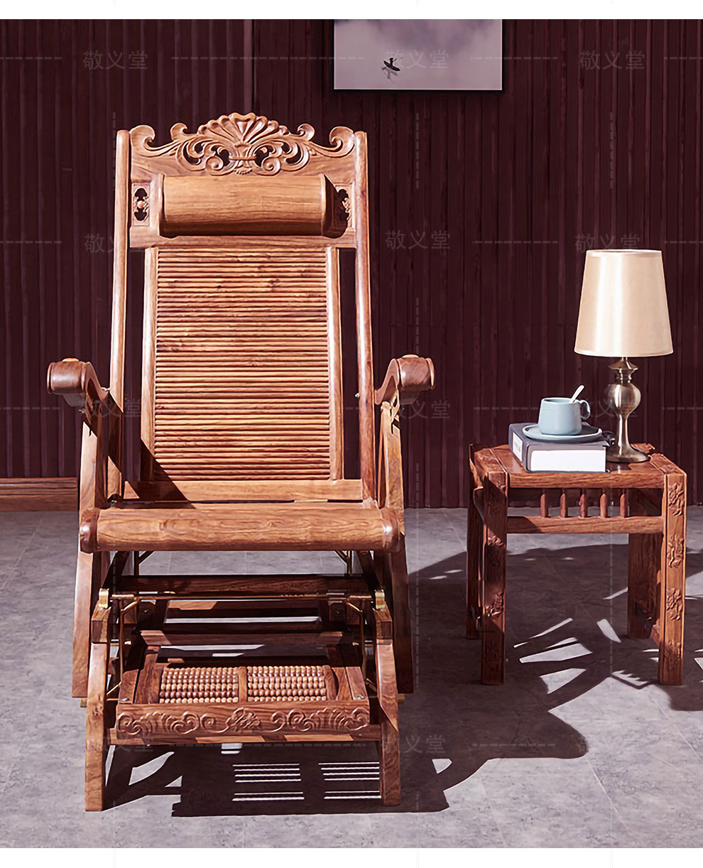 敬义堂红木家具非洲花梨学名刺猬紫檀洋花摇椅明清古典休闲椅实木中式