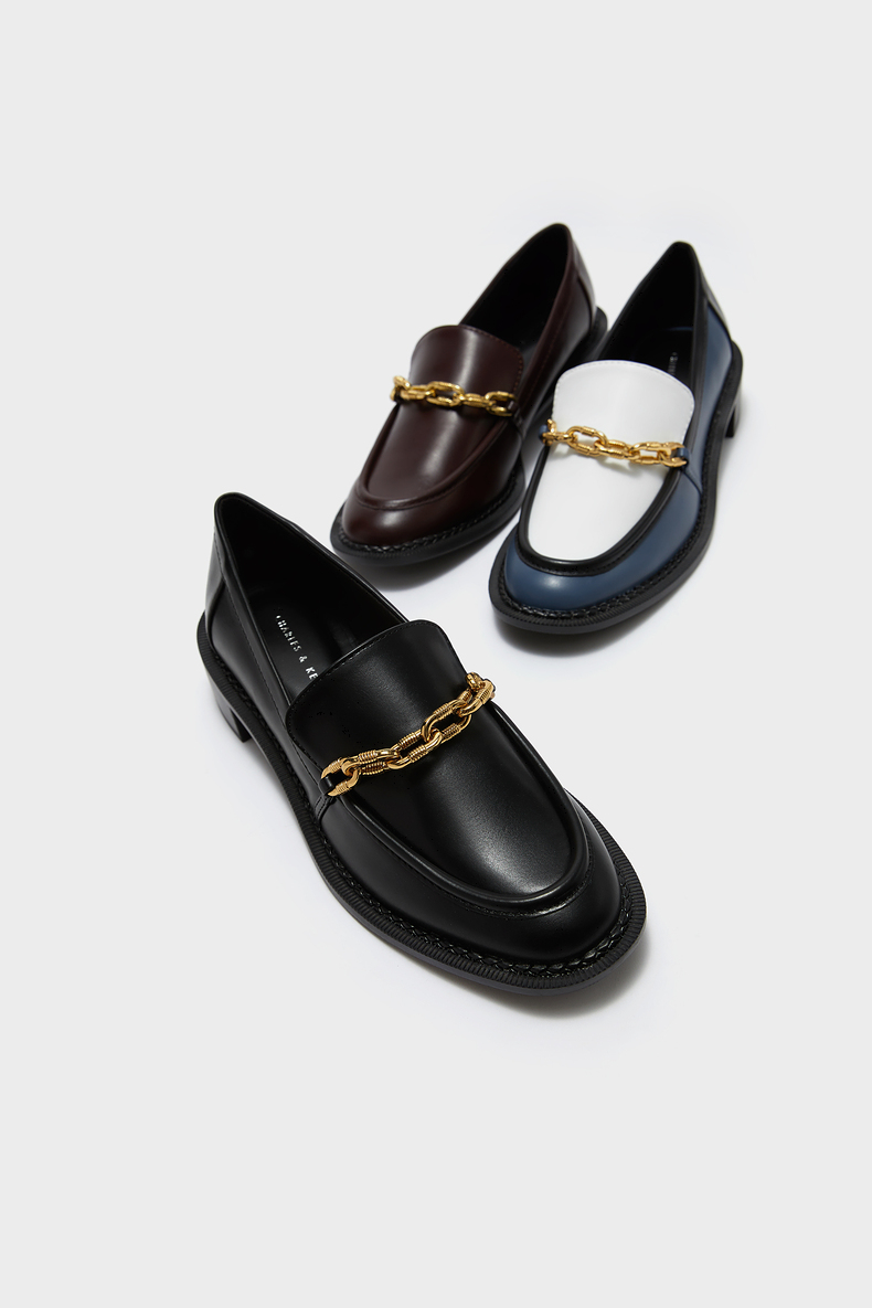 charles&keith21秋季新品ck1-70380875女士金属链饰中跟乐福鞋