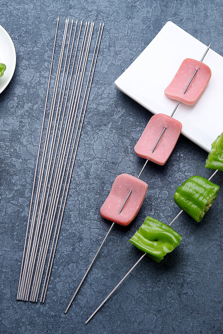 不锈钢圆签长35无磁烧烤针烧烤签子羊肉串烧烤工具带柄扁签子【烧烤签