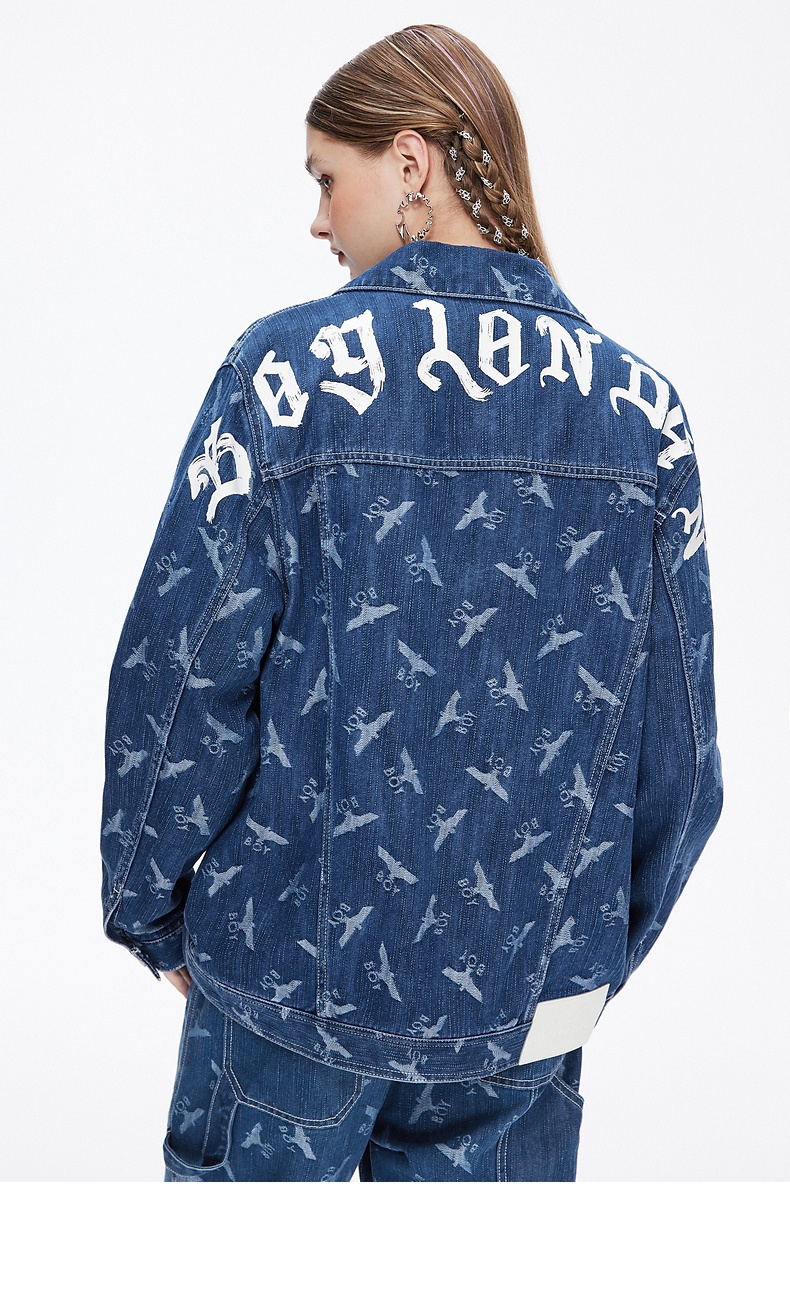 boylondon官网2021秋冬新品哥特字母印花宽松夹克外套男女t31606 蓝色