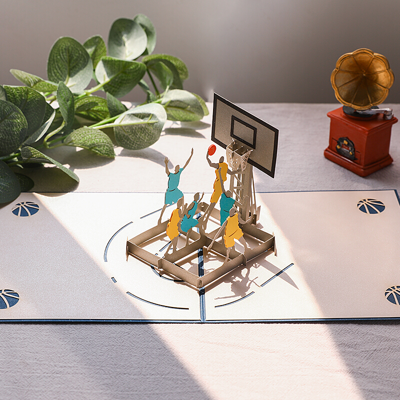 2021新款立体贺卡 生日贺卡小卡片送男生朋友老师手工3折叠立体篮球