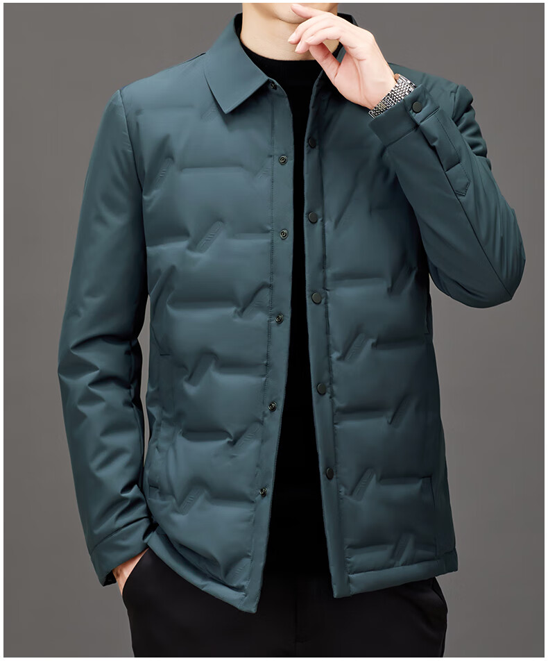 波士顿冬季轻薄羽绒服男装中青年时尚简约翻领衬衫羽绒服休闲外套短