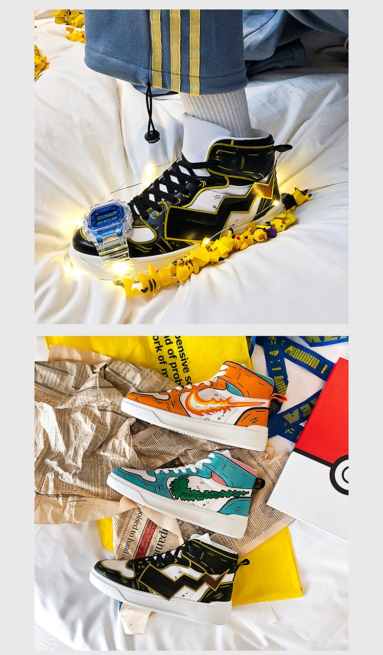 动漫联名aj高帮男鞋皮卡丘新款空军一号小火龙韩版鸳鸯鞋运动休闲潮鞋