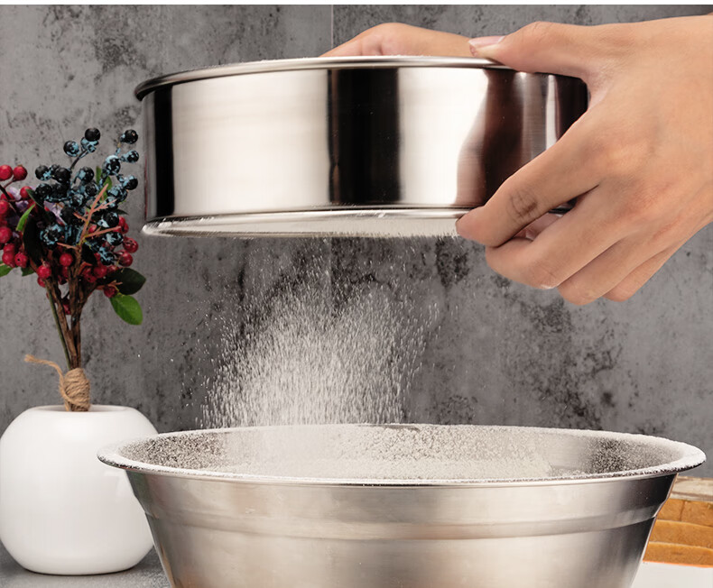 稻花里304不锈钢面粉筛子超细过滤网手持筛粉器60目筛网家用烘焙工具