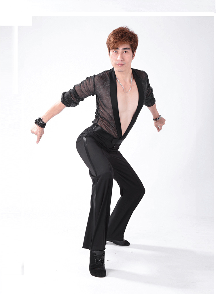 新款男士拉丁舞裤交谊舞男裤表演舞蹈服男式下装广场舞男裤子黑色普通
