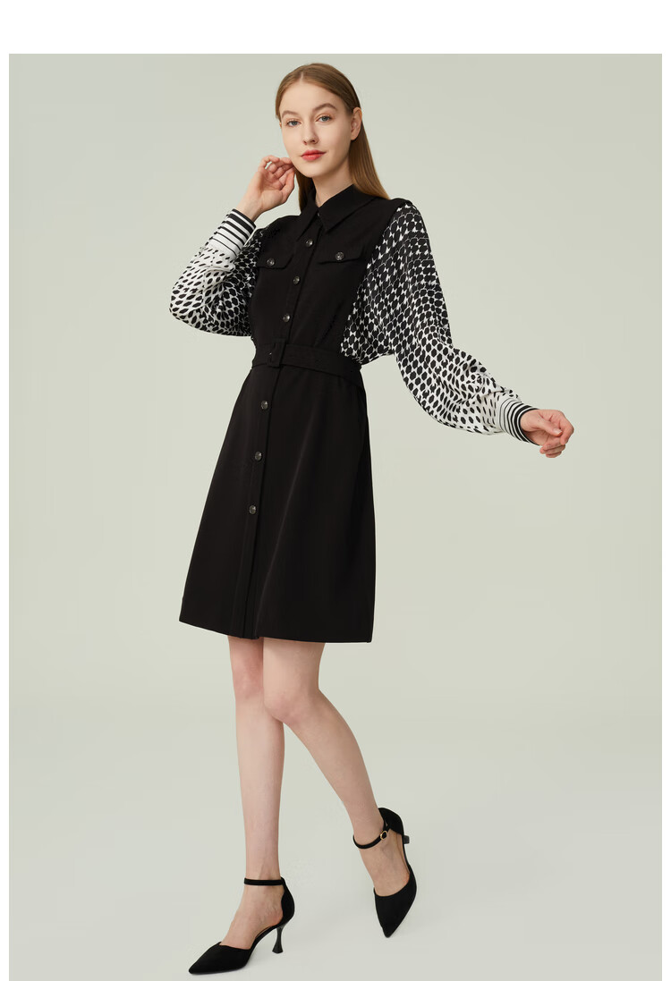 【预售45天内发货】anmani恩曼琳2021秋季新款收腰印花袖长袖连衣裙女