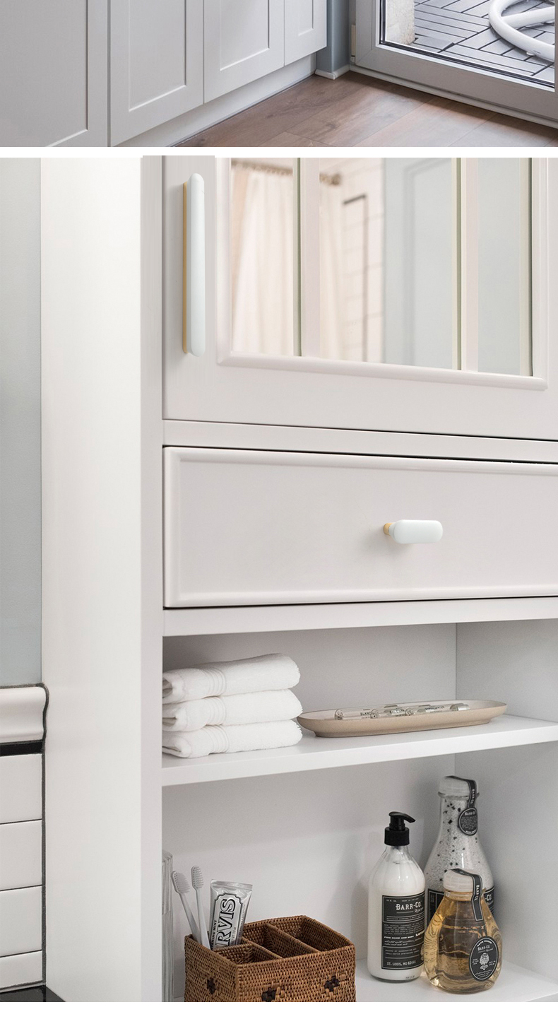 衣柜橱柜抽屉手柄现代简约白色亮金轻奢柜子单孔把手601单孔长度37mm