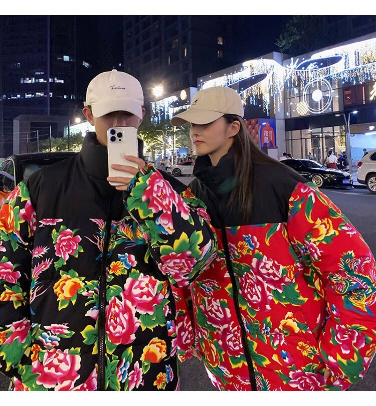 情侣装棉衣国潮东北大花棉袄冬季加厚网红棉服民族风面包服外套潮
