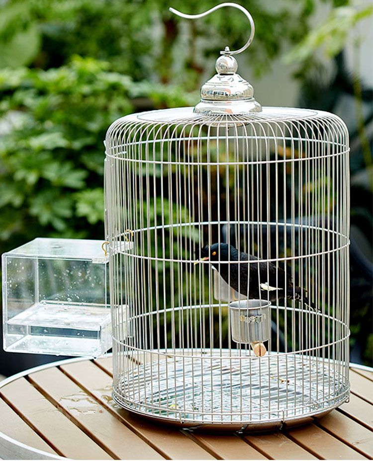 不锈钢鸟笼大号圆形八哥专用洗澡盆鹩哥画眉玄凤大型鹦鹉笼子豪华 新