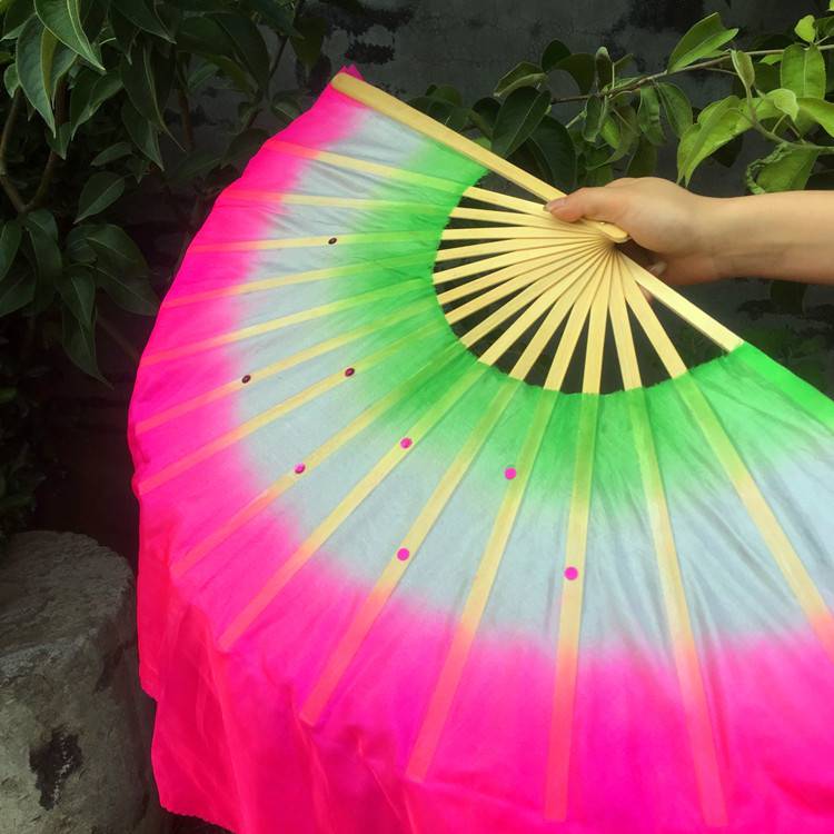 东北秧歌扇子 成人广场舞秧歌舞演出跳舞扇双面三色渐变加长舞蹈扇子