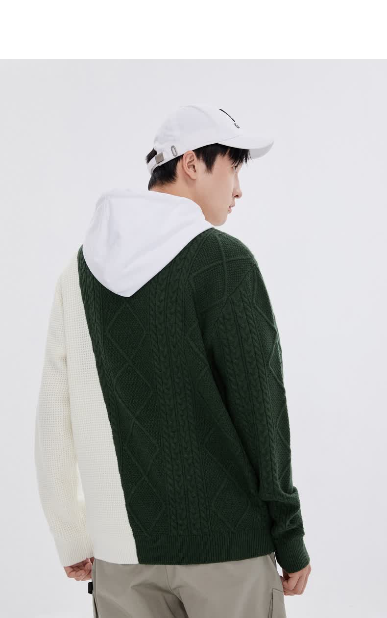 卡宾男装圆领长袖针织衫撞色拼接纽花毛衣秋冬新款潮流宽松h 卡其色35