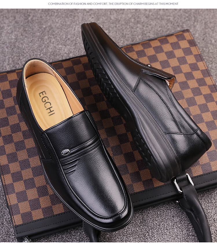 EGCHI Business Casual Shoes, Men's Slip-On Formal Work Leather Shoes, JS7588, Black, Size 38 17