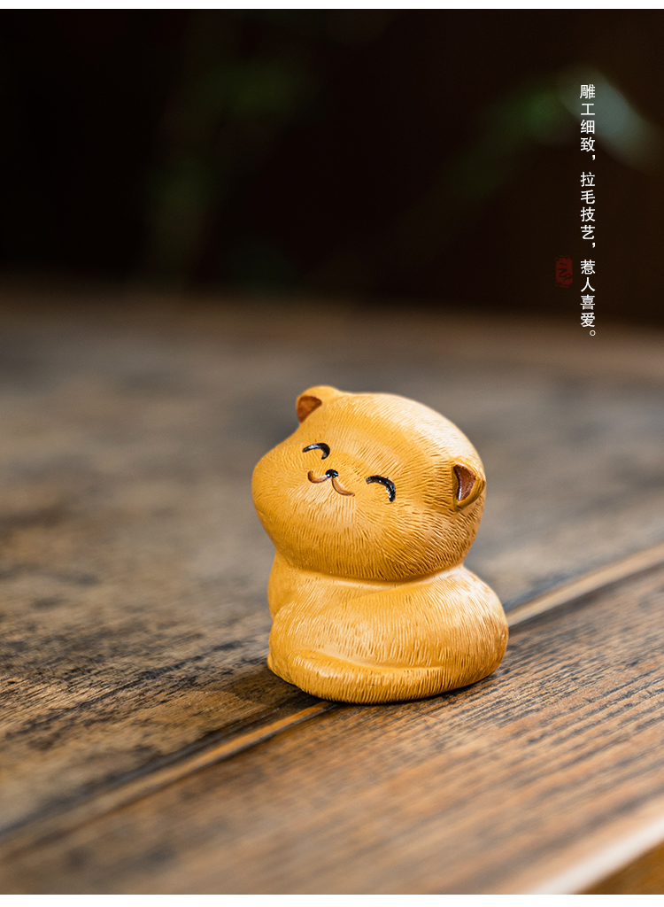 陶云尚宜兴紫砂可爱五福猫茶宠摆件精品可养小喵手工茶玩茶具茶桌配件