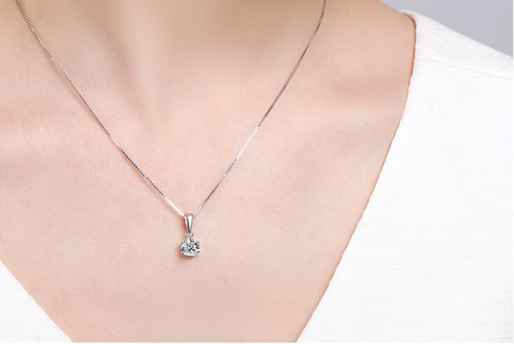 美国进口莫桑钻石铂金pt950六爪项链吊坠女款六爪锁骨链1克拉50分 d-e