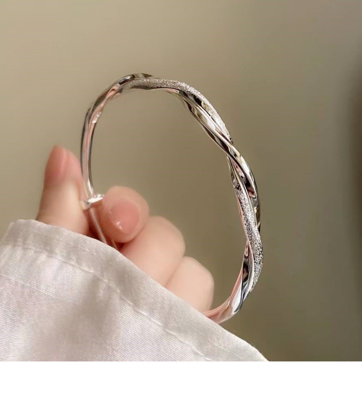 星原999足银麻花银手镯女实心银镯子推拉时尚民族风生日礼物可刻字