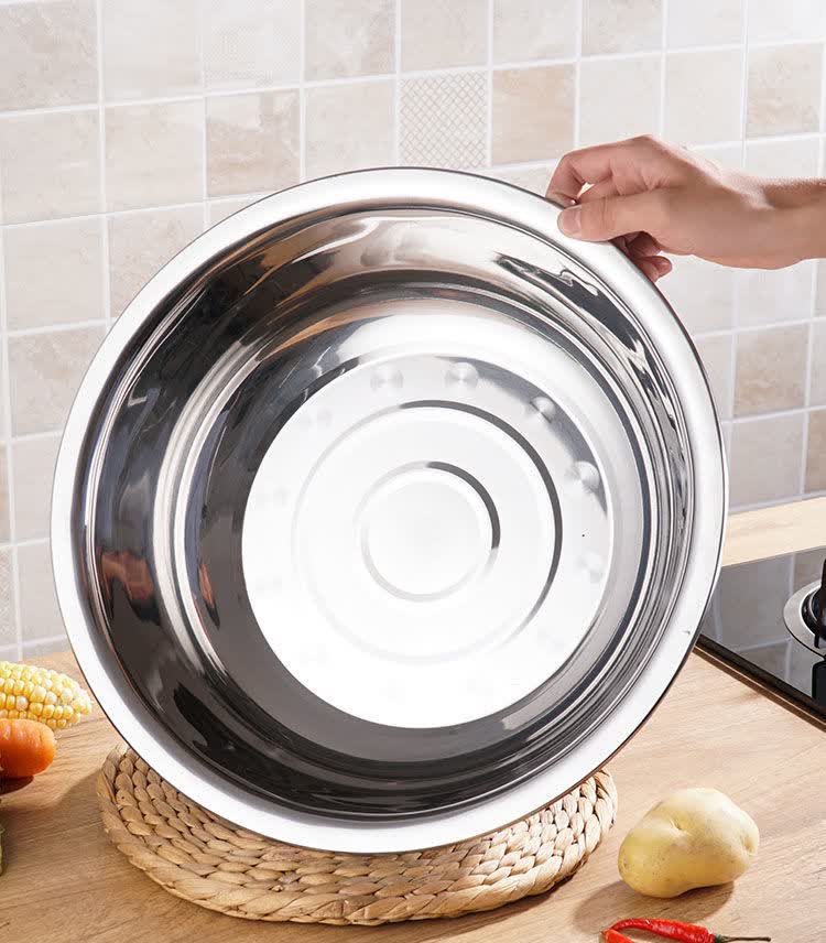 特厚不锈钢大盆和面盆洗菜盆圆形洗脚盆洗脸盆水煮鱼调料盆加厚34cm送