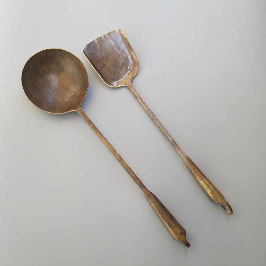 手工老式黄铜勺子铜铲子饭勺汤勺炒菜包子豆花铲铜勺家用厨房厨具