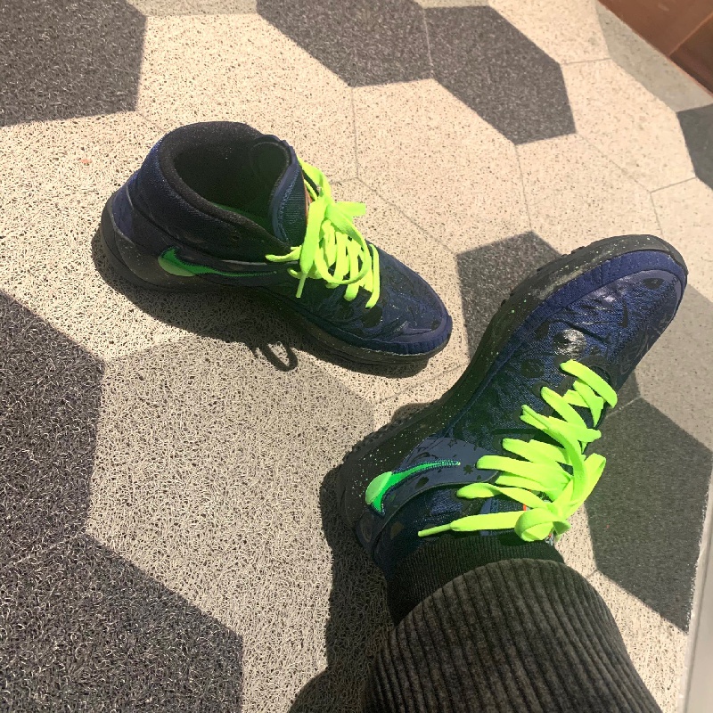 ike耐··克kd13ep杜兰特蓝国内版青草绿色荧光绿色斑点半圆形潮鞋带