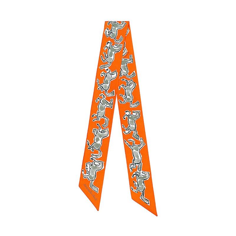 爱马仕hermes女士twilly小丝巾5x86厘米时尚典雅预售新年节礼物橙色