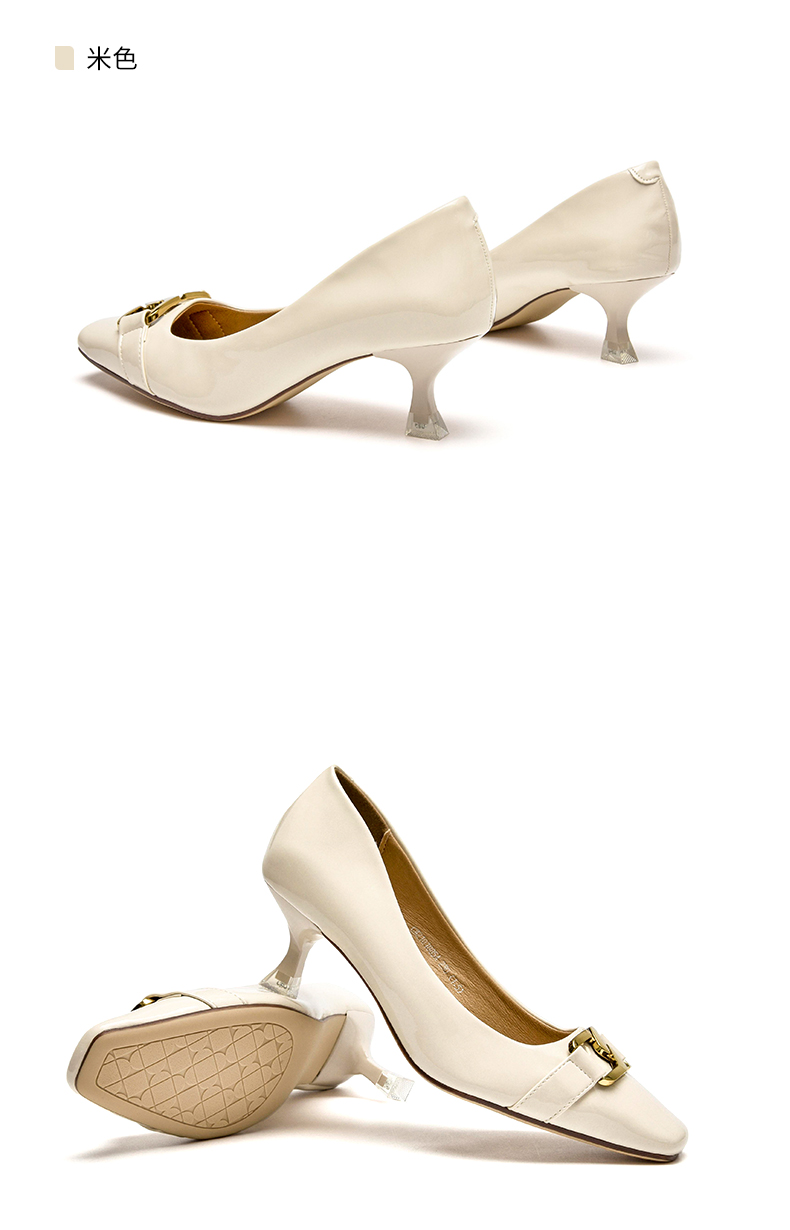 大东/西颂婚鞋女鞋新款优雅简约气质浅口细跟方头金属装饰 黑色 35