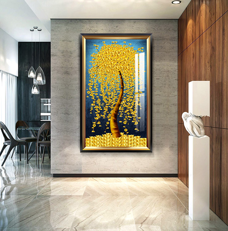 黄金树轻奢现代进门玄关装饰画欧式大气走廊过道壁画入户门厅挂画