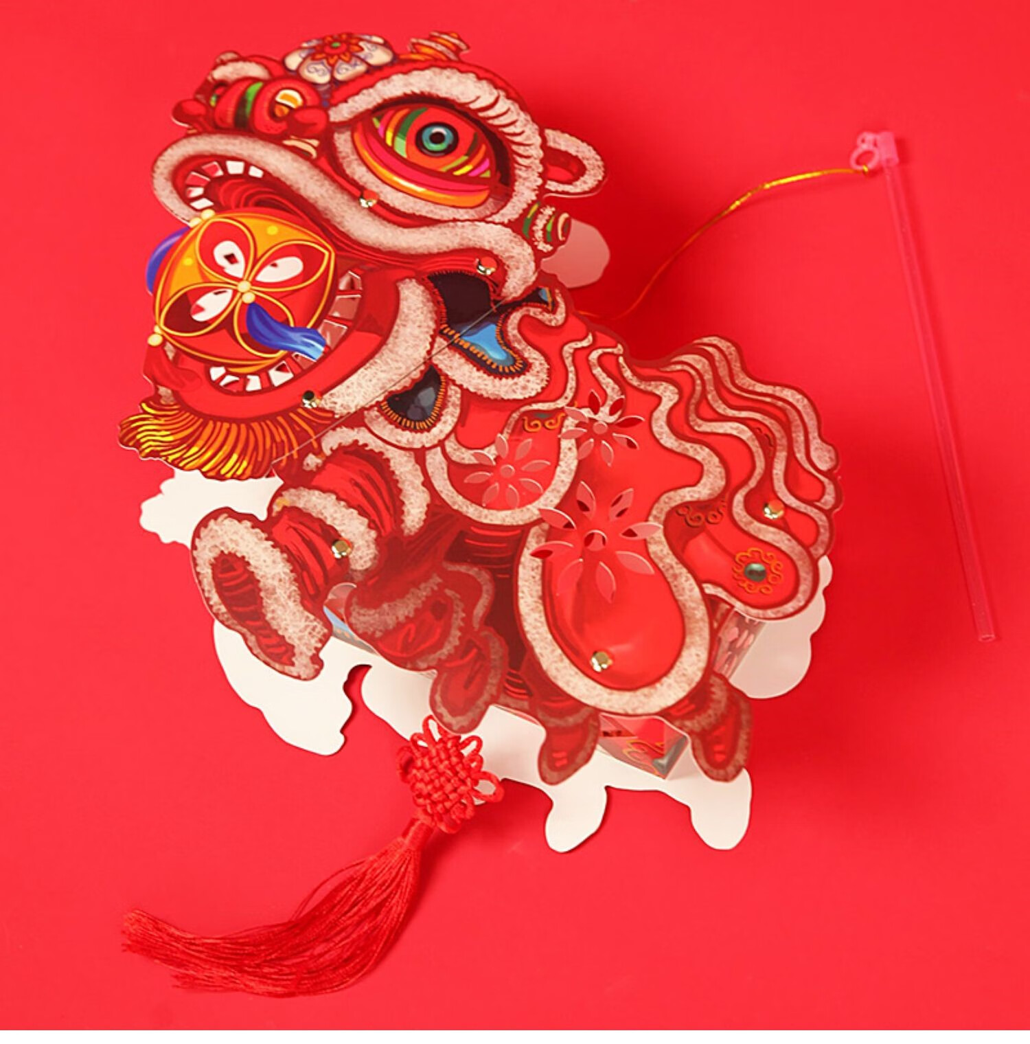 复古传统纸灯笼儿童 中秋狮子灯手提手工diy半成品醒狮元宵节花灯 o