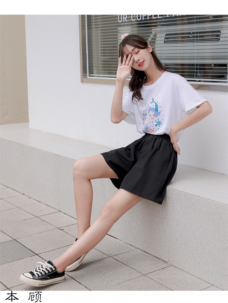 本顾夏天短袖t恤女阔腿短裤套装女夏季新款初中生女生高中学生休闲