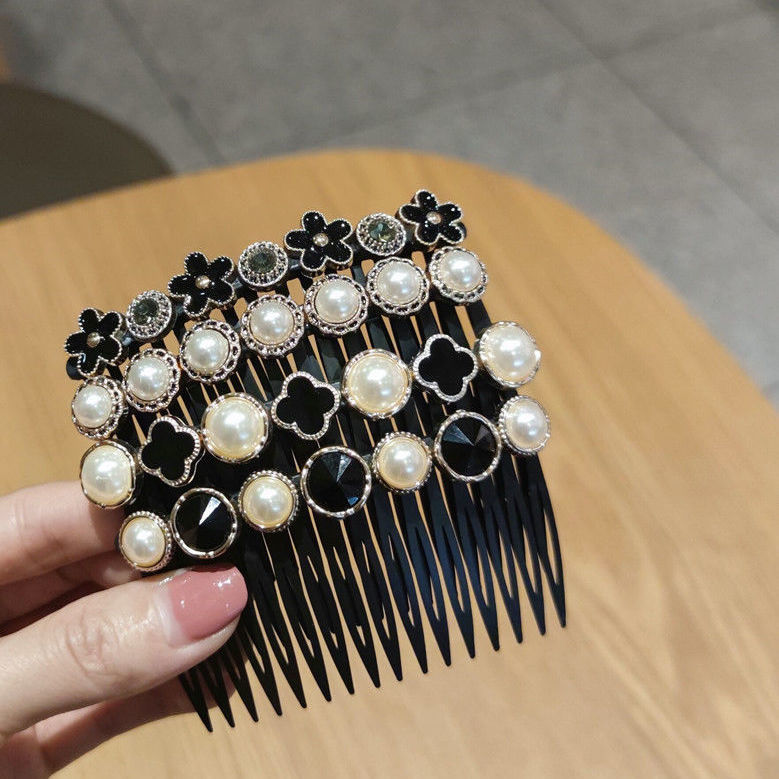 魅丽饰季花朵珍珠发梳女韩版插梳塑料带齿防滑发卡刘海碎发成人学生