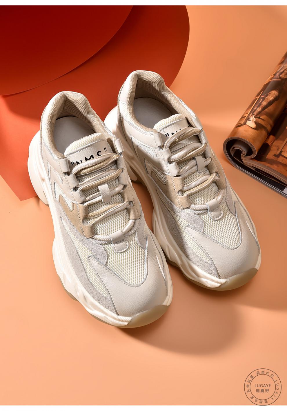 鹿戛野(lugaye)轻奢品牌女鞋休闲鞋女2021年春季新款白色厚底防滑老爹