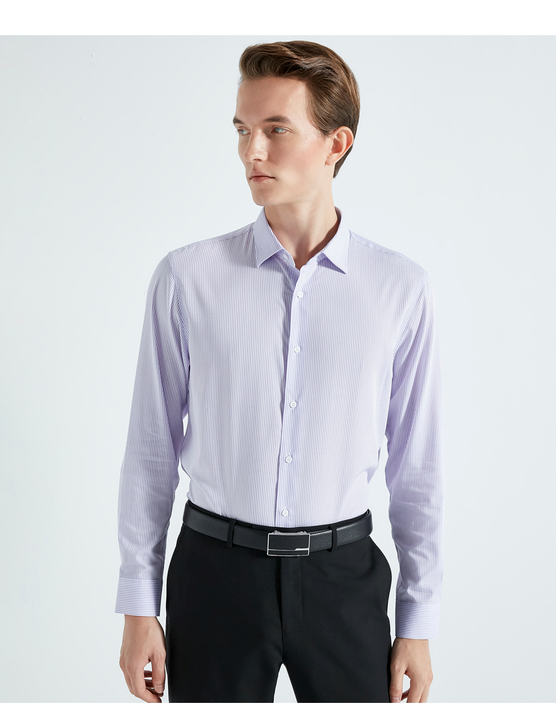 专柜新品劲霸男士长袖衬衣简约条纹长袖正统衬衫男baxg1903浅兰180