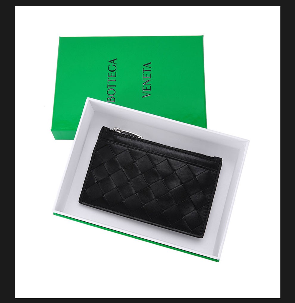 bottega veneta葆蝶家bv 女士羊皮编织拉链零钱钥匙包 黑色【图片