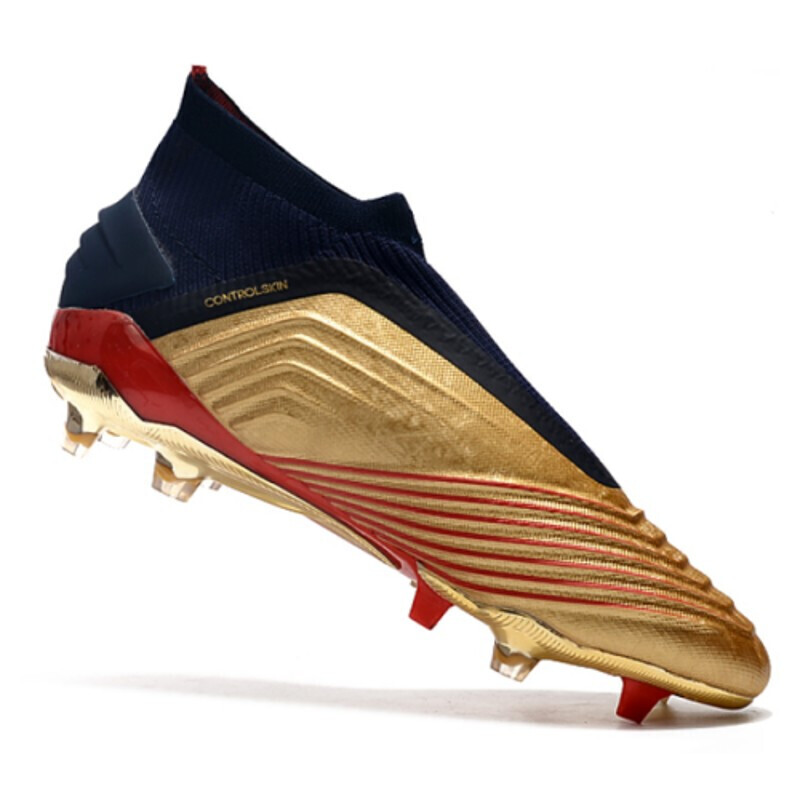 猎鹰19钉高帮足球鞋儿童训练全新博格巴无鞋带针织面防水层红色35脚踝