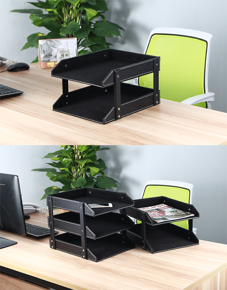 冠德斯皮质文件架办公桌面二层资料架财务票据收纳置物架办公室用品