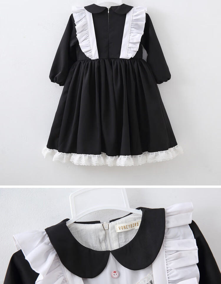 儿童女童秋季新洛丽塔儿童长袖两件套爱丽丝公主连衣裙童裙 黑色 110