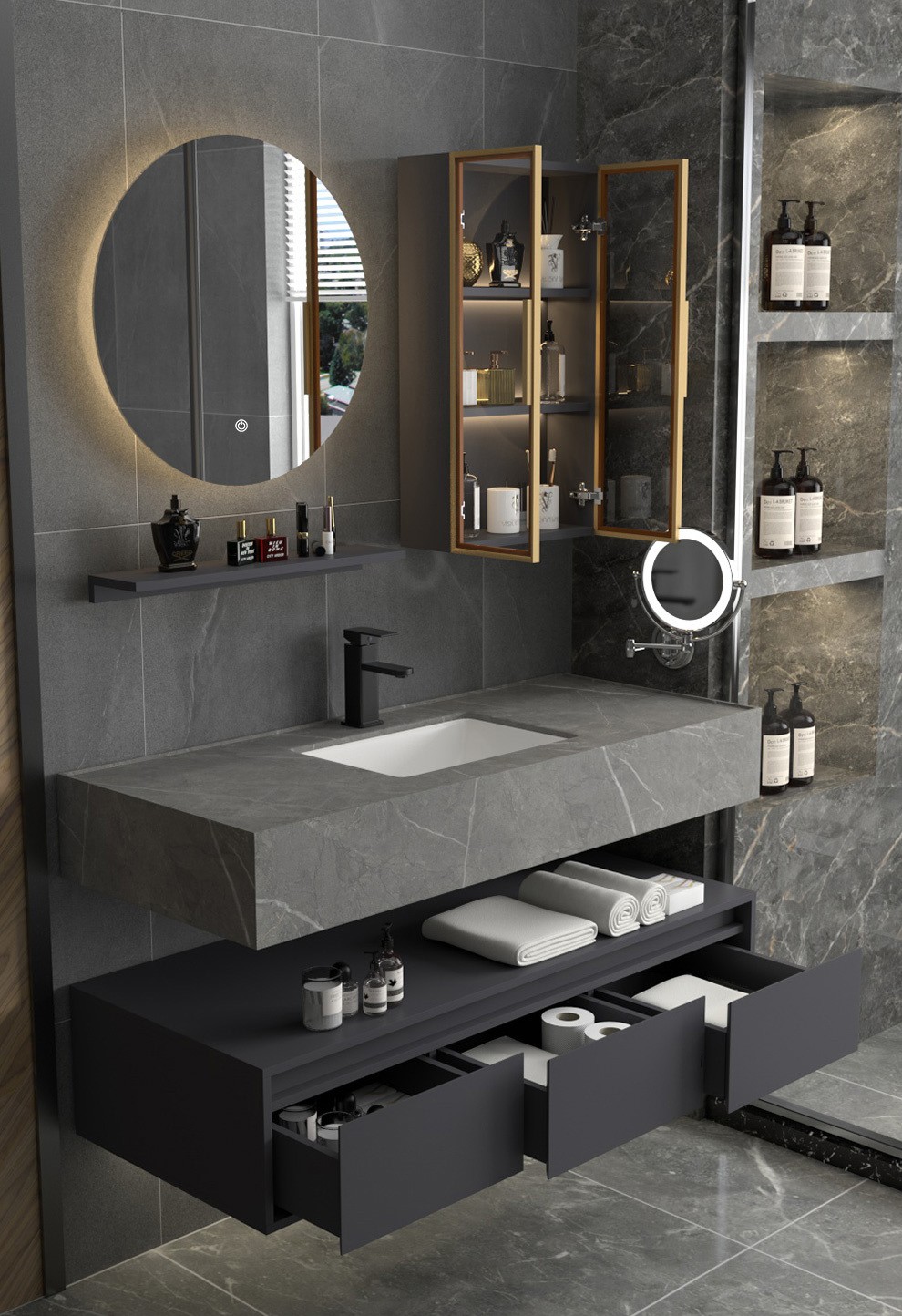 欧帝奴oudinu岩板浴室柜卫生间洗脸盆洗手盆洗漱台卫浴室洗手台洗漱池