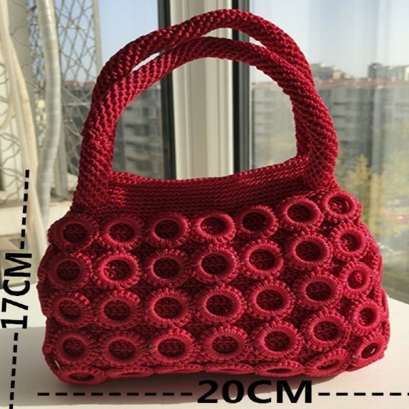 新品空心线编织包手工钩包圈圈毛线包成品包小方包女包手提包空心线